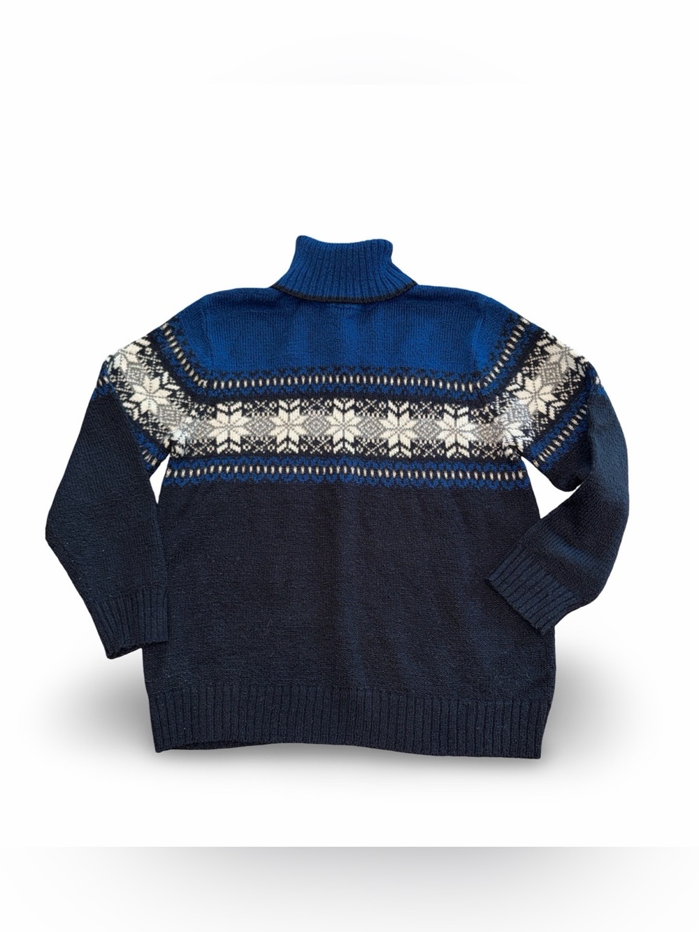 Navy and Royal Blue Fair Isle Turtleneck Sweater White Nordic Pattern